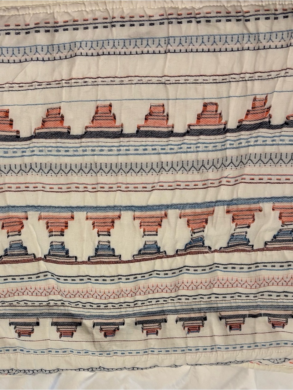 Opalhouse Striped Geometric Cotton Pillowcase in Cream and Blue (standard)